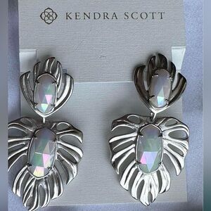 Kendra Scott earrings, silver with white iridescent stones, new without tags